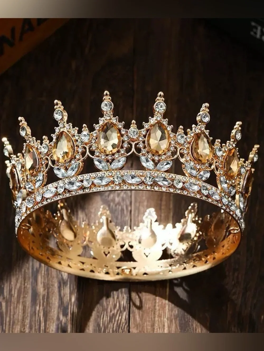 Gold Crystal Tiara Crown - Elegant Women’s Accessory